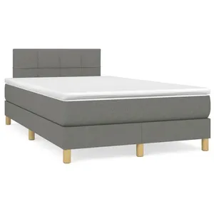 vidaXL Sommier à lattes de lit matelas LED gris foncé 120x190 cm tissu pas cher