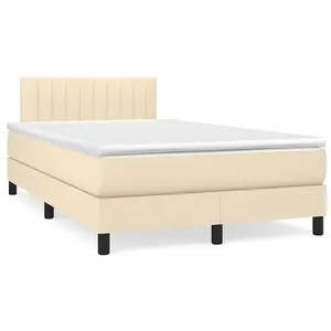vidaXL Sommier à lattes de lit matelas et LED crème 120x190 cm tissu pas cher