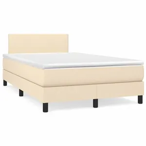 vidaXL Sommier à lattes de lit matelas et LED crème 120x190 cm tissu pas cher