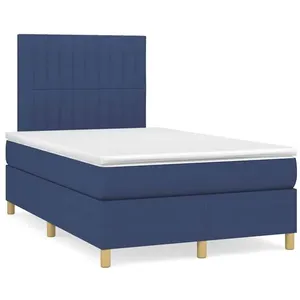 vidaXL Sommier à lattes de lit avec matelas bleu 120x190 cm tissu pas cher