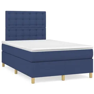 vidaXL Sommier à lattes de lit avec matelas bleu 120x190 cm tissu pas cher