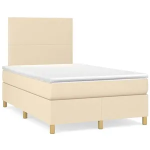 vidaXL Sommier à lattes de lit avec matelas crème 120x190 cm tissu pas cher
