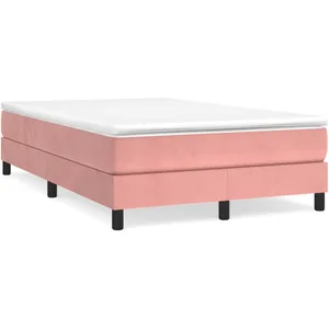 vidaXL Sommier à lattes de lit avec matelas rose 120x190 cm velours pas cher