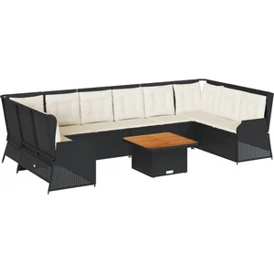 vidaXL Salon de jardin 7 pcs avec coussins Noir Résine tressée pas cher