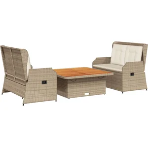 vidaXL Salon de jardin avec coussins 3 pcs beige résine tressée pas cher