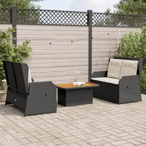 vidaXL Salon de jardin 3 pcs avec coussins Noir Résine tressée pas cher