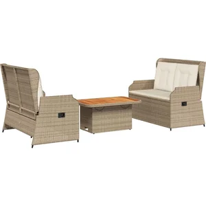 vidaXL Salon de jardin avec coussins 3 pcs beige résine tressée pas cher