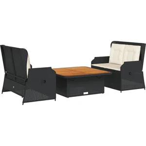 vidaXL Salon de jardin 3 pcs avec coussins Noir Résine tressée pas cher