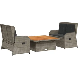vidaXL Salon de jardin 3 pcs avec coussins Gris Résine tressée pas cher