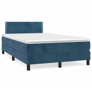 vidaXL Sommier à lattes de lit et matelas bleu foncé 120x190cm velours pas cher