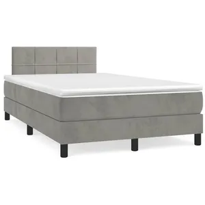 vidaXL Sommier à lattes de lit et matelas gris clair 120x190cm velours