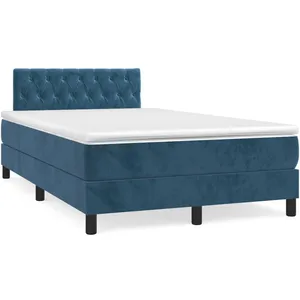 vidaXL Sommier à lattes de lit et matelas bleu foncé 120x190cm velours pas cher