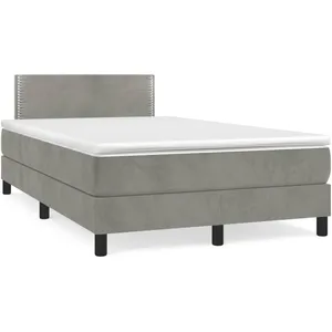 vidaXL Sommier à lattes de lit et matelas gris clair 120x190cm velours pas cher