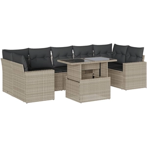 vidaXL Salon de jardin 8 pcs avec coussins gris clair résine tressée pas cher