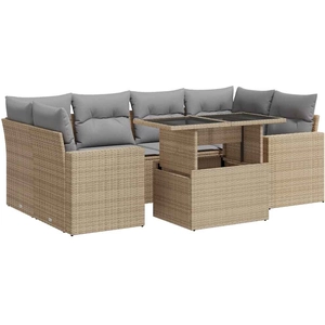 vidaXL Salon de jardin avec coussins 7 pcs beige résine tressée pas cher