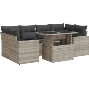 vidaXL Salon de jardin avec coussins 7 pcs gris clair résine tressée pas cher
