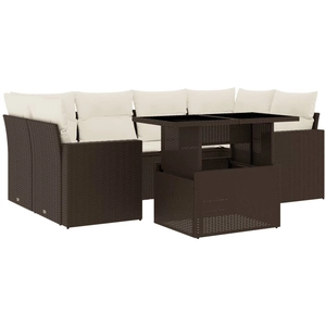 vidaXL Salon de jardin avec coussins 7 pcs marron résine tressée pas cher