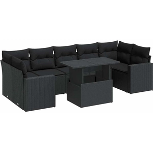 vidaXL Salon de jardin 8 pcs avec coussins noir résine tressée pas cher