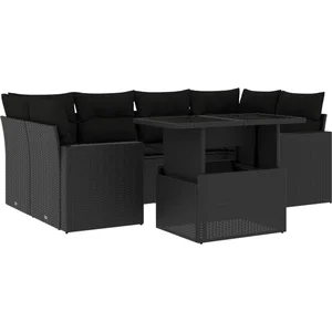 vidaXL Salon de jardin 7 pcs avec coussins noir résine tressée pas cher