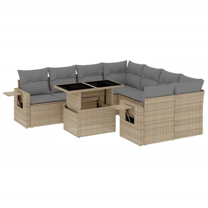 vidaXL Salon de jardin avec coussins 9 pcs beige résine tressée pas cher