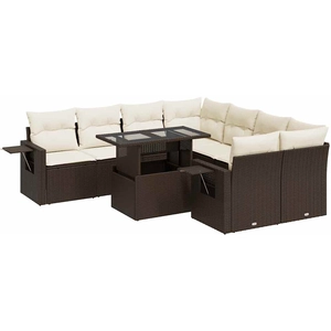 vidaXL Salon de jardin avec coussins 9 pcs marron résine tressée pas cher
