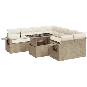 vidaXL Salon de jardin avec coussins 9 pcs beige résine tressée pas cher