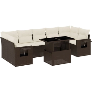 vidaXL Salon de jardin 8 pcs avec coussins marron résine tressée pas cher