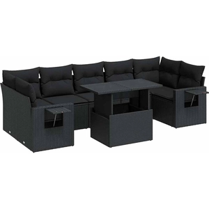 vidaXL Salon de jardin 8 pcs avec coussins noir résine tressée pas cher