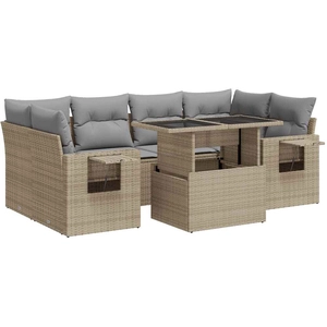 vidaXL Salon de jardin avec coussins 7 pcs beige résine tressée pas cher