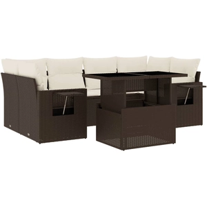 vidaXL Salon de jardin avec coussins 7 pcs marron résine tressée pas cher
