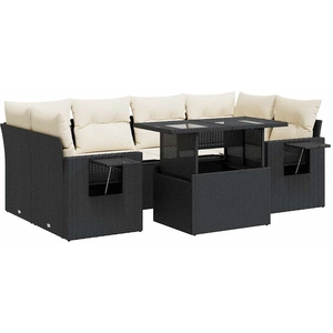 vidaXL Salon de jardin 7 pcs avec coussins noir résine tressée pas cher