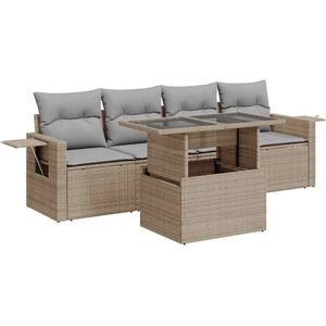 vidaXL Salon de jardin avec coussins 5 pcs beige résine tressée pas cher