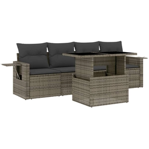 vidaXL Salon de jardin 5 pcs avec coussins gris résine tressée pas cher