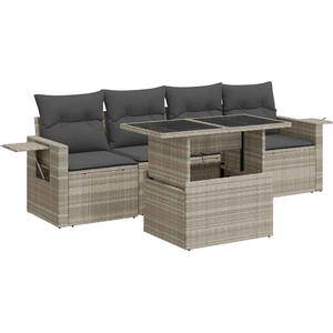 vidaXL Salon de jardin 5 pcs avec coussins gris clair résine tressée pas cher