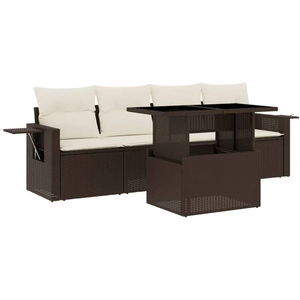vidaXL Salon de jardin avec coussins 5 pcs marron résine tressée pas cher