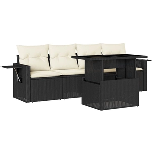 vidaXL Salon de jardin 5 pcs avec coussins noir résine tressée pas cher