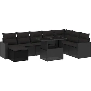 vidaXL Salon de jardin 9 pcs avec coussins noir résine tressée pas cher