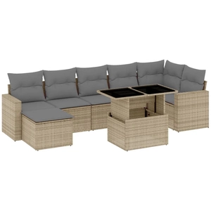 vidaXL Salon de jardin avec coussins 8 pcs beige résine tressée pas cher
