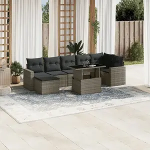 vidaXL Salon de jardin 8 pcs avec coussins gris résine tressée pas cher
