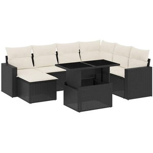 vidaXL Salon de jardin 8 pcs avec coussins noir résine tressée pas cher