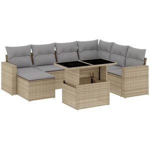 vidaXL Salon de jardin avec coussins 8 pcs beige résine tressée pas cher