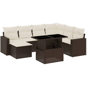 vidaXL Salon de jardin 8 pcs avec coussins marron résine tressée pas cher