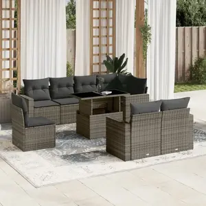 vidaXL Salon de jardin 9 pcs avec coussins gris résine tressée pas cher