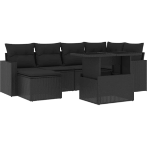 vidaXL Salon de jardin 7 pcs avec coussins noir résine tressée pas cher