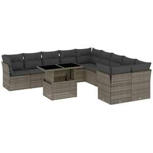 vidaXL Salon de jardin 11 pcs avec coussins gris résine tressée pas cher