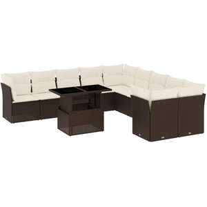 vidaXL Salon de jardin et coussins 11 pcs marron résine tressée pas cher