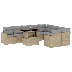 vidaXL Salon de jardin avec coussins 10 pcs beige résine tressée pas cher