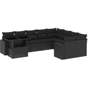 vidaXL Salon de jardin 10 pcs avec coussins noir résine tressée pas cher