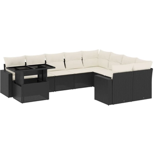 vidaXL Salon de jardin 10 pcs avec coussins noir résine tressée pas cher