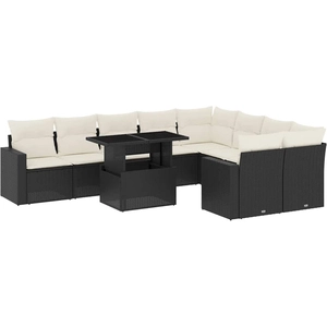 vidaXL Salon de jardin 10 pcs avec coussins noir résine tressée pas cher